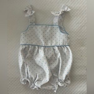 Little English baby bubble sleeveless ruffle polka dot blue and white